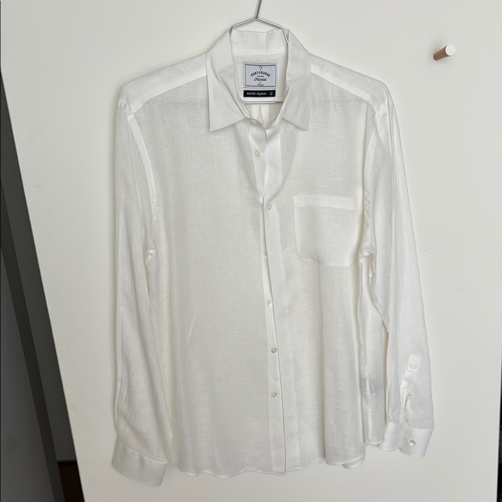 Portuguese Flannel White Linen Casual Button Down Shirt